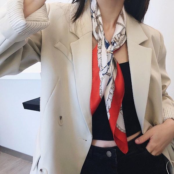 

scarves yishine 2021 70x70cm belt chian pattern print square scarf women bandana hairband lady head wraps female shawl neckerchief, Blue;gray