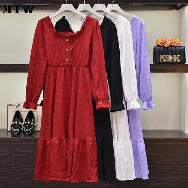 

casual dresses spring women high waist dress korean square collar solid a-line 2021 retro elegant party vestidos, Black;gray