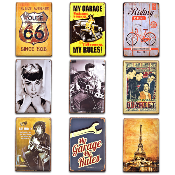 

shabby chic rods pin up girl garage metal tin sign route 66 vintage 3d embossed man cave bedroom wall decor