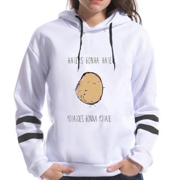 

girl's hoodies kawaii potato printed fashion women casual loose long sleeve striped print sweatshirt blouse mujer suÃ©teres women', Black