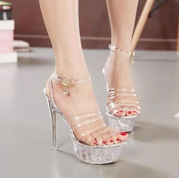 

transparent open toe sandals fashion waterproof platform crystal shoes, Black
