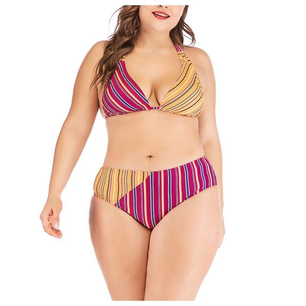 

women's swimwear halter sling plus size print bikini swimjupmsuit split swimsuit beachwear v-neck leaky chest padded 2021, White;black