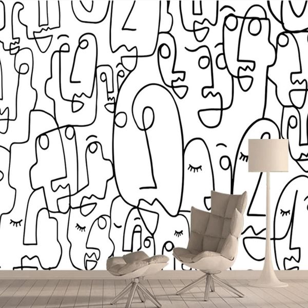 

wallpapers abstract removable self adhesive 3d mural black white human for living room wall paper papers bedroom interior decor