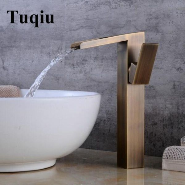

bathroom sink faucets water fall basin faucet antique bronze brass single lever and cold unique design