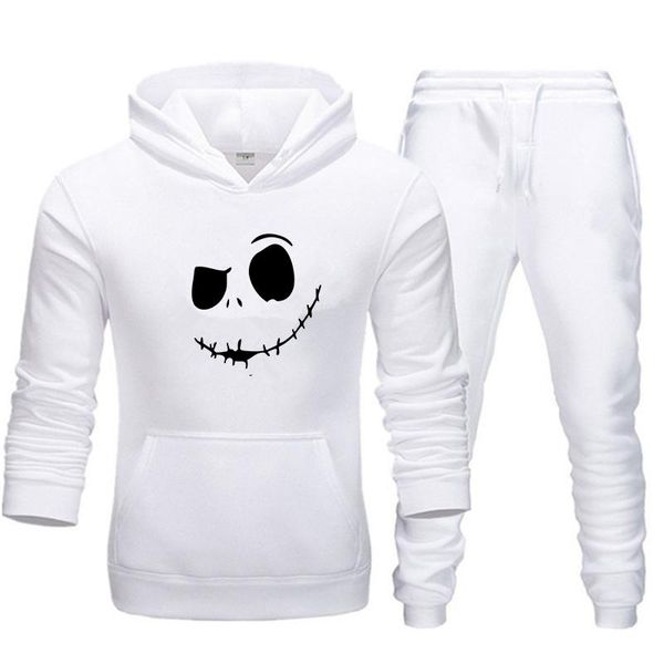 

two-piece sportswear men's autumn and winter hooded sweatshirt drawstring pants striped patchwork suit gym clothing, White;black