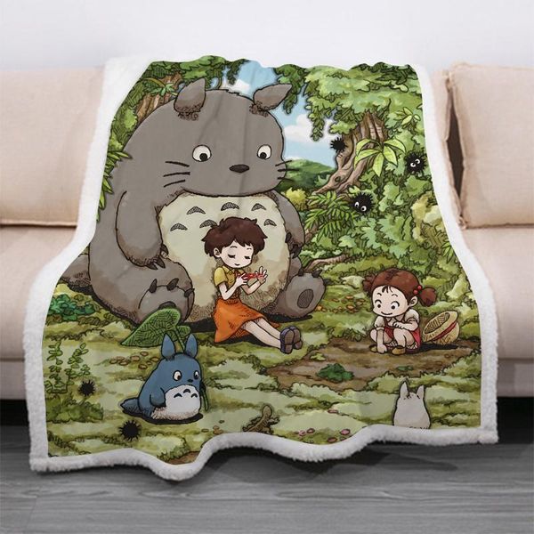 

blankets cartoon totoro funny character blanket 3d print sherpa on bed home textiles dreamlike style 08