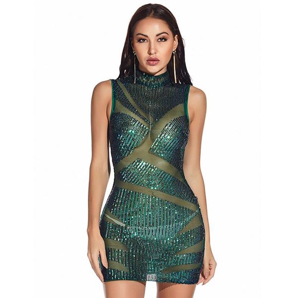 

arrival sequin bodycon dress clubwear outfits ladies sleeveless turtleneck patterns see through party club dresses casual, Black;gray