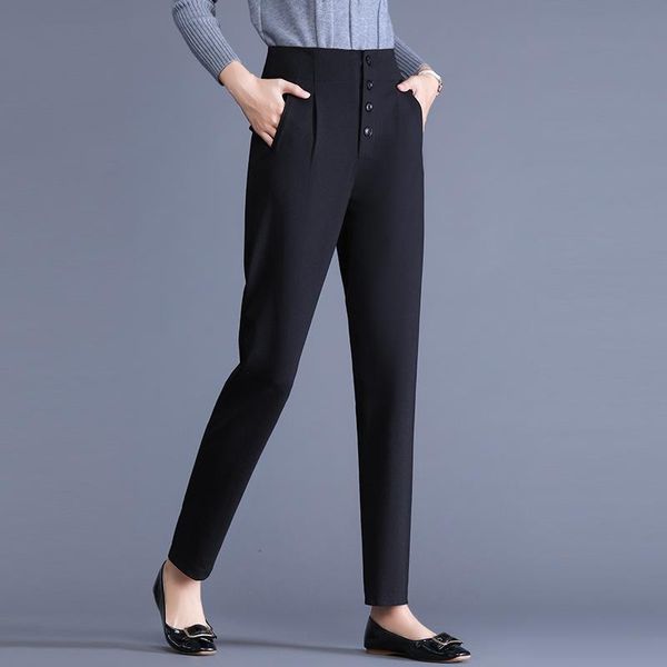 

women's pants & capris acrmrac women spring and autumn slim solid color high waist harem full length dc2341, Black;white