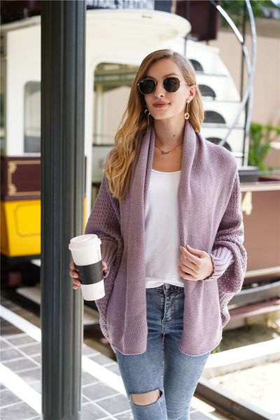 

women's knits & tees batwing long sleeve knitted sweater cardigan oversize solid female coat 2021 autumn fashion ladies, White