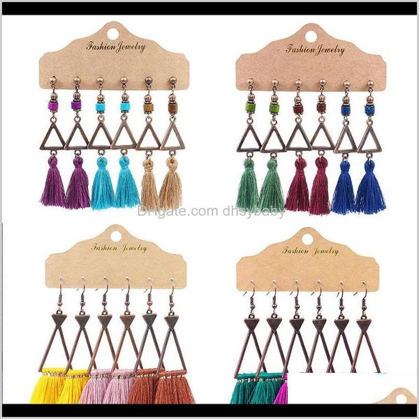 

& chandelier drop delivery 2021 women ethnic style bohemian handmade vintage long tassels triangle geometric dangle earrings fashion jewelry, Silver
