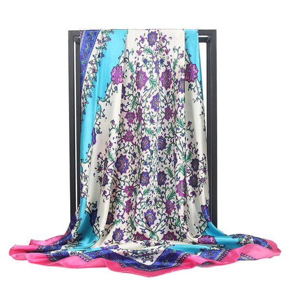 

scarves large hijab for women fashion print silk satin scarf female 90x90cm square shawls head scarfs ladies fj268, Blue;gray