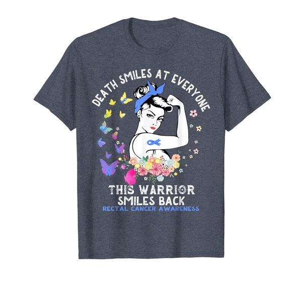 

death smiles this warrior smiles back rectal cancer shirt, White;black