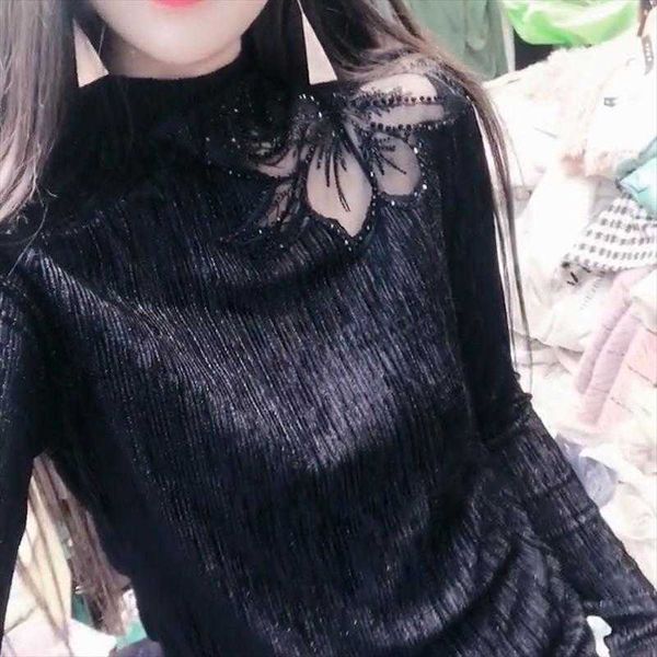 

long sleeve lace womens blouses black short blusas ropa de mujer, White