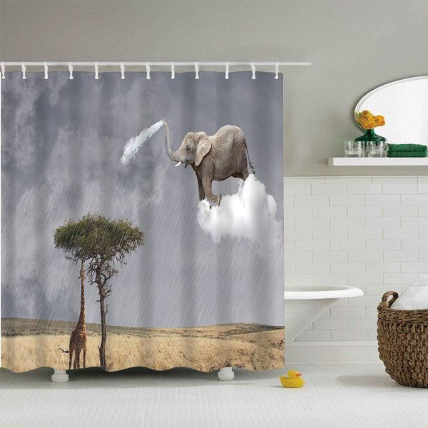 

elephant shower curtain set giraffe animal dark clouds rain soar tree prairie bathroom decor waterproof polyester fabric