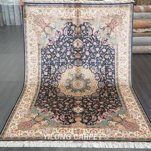 

carpets yilong 6'x9' vintage classic persian design luxury blue carpet antique handmade rug (zqg559a)