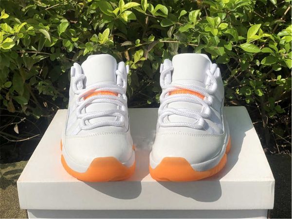 

2021 authentic 11 low wmns bright citrus men women athletic shoes 11s white orange real carbon fiber retro sports sneakers with box, White;red