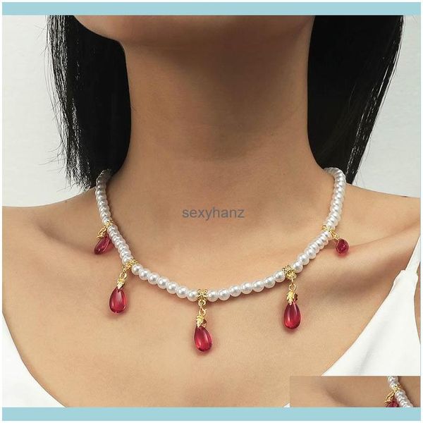 

chains & fashion female white pearl chokers red resin water shape pendants necklaces for women ladies party wedding jewelry gift drop delive, Silver