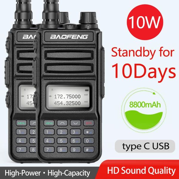 

walkie talkie 2pcs baofeng uv-15r 10w 8800mah high power 999 channel dual band uhf vhf radios transmitter typ-c jack upgrade 5r