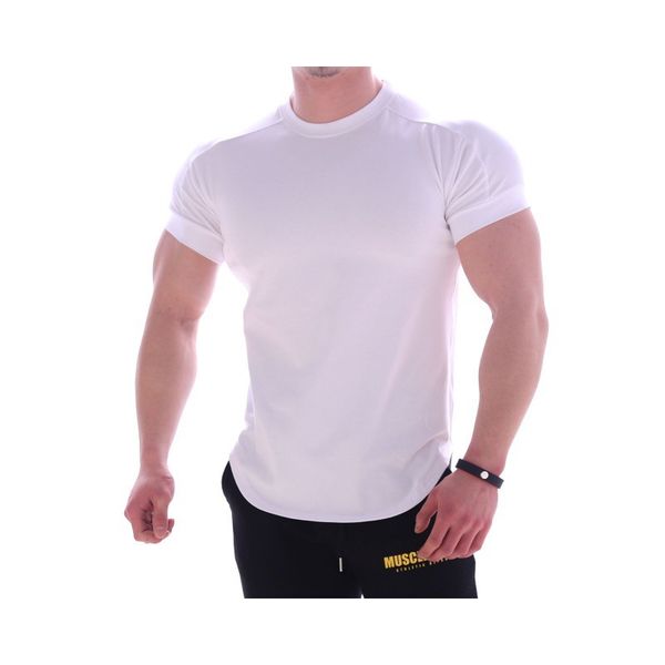 

fashion polo shirt muscle brothers smooth running sports leisure short sleeve t-shirt men's fitness, White;black