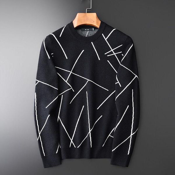 

men's jackets warm and comfortable knitted fabric round neck pullover sweater fashionable jacquard striped autumn winter, Black;brown