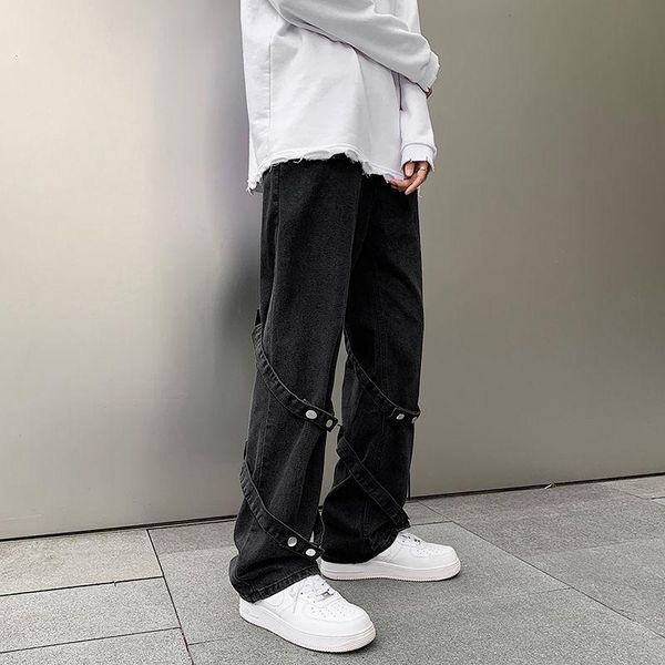 

men's jeans baggy blue/black men fashion retro wide-leg japanese streetwear loose hip-hop straight denim pants mens trouser