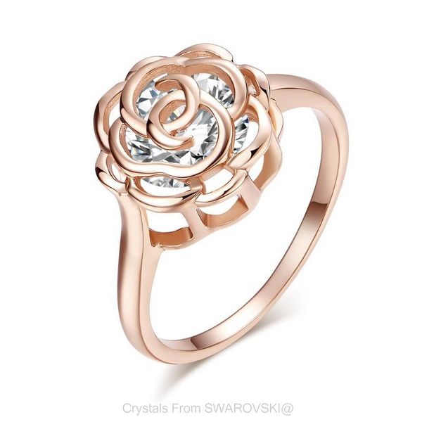 

cluster rings dan's brand crystal gold color rose flower hollow wedding design ring copper party anti-allergy rg97606, Golden;silver
