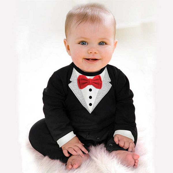 

newborns costume for a baby boys clothing tie bow gentleman suit children's leisure toddler clothes jumpsuit infan rompers 0-2y g1023, White