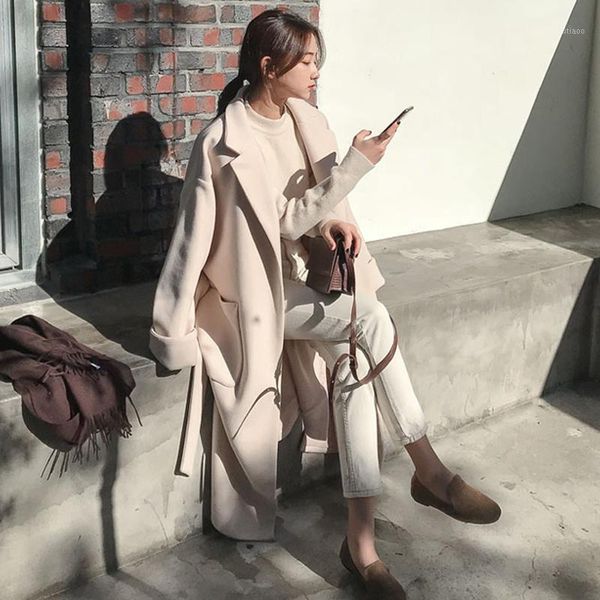 

woolen coat women's mid-length autumn/winter 2021 korean version loose waist and thin temperament wool & blends, Black