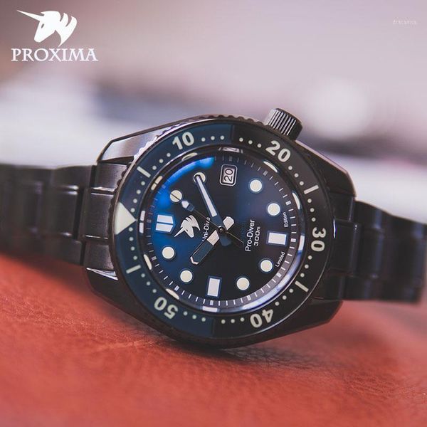 

proxima 2021 brand men's casual nh35 business mechanical watch automatic diving c3 super bright sapphire px1683 wristwatches, Slivery;brown