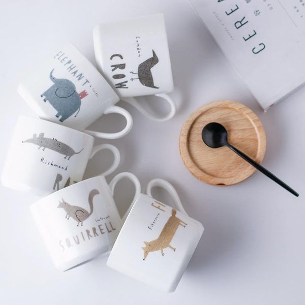 

mugs ceramic mug with wooden lid coffee cup tea water nordic style animal