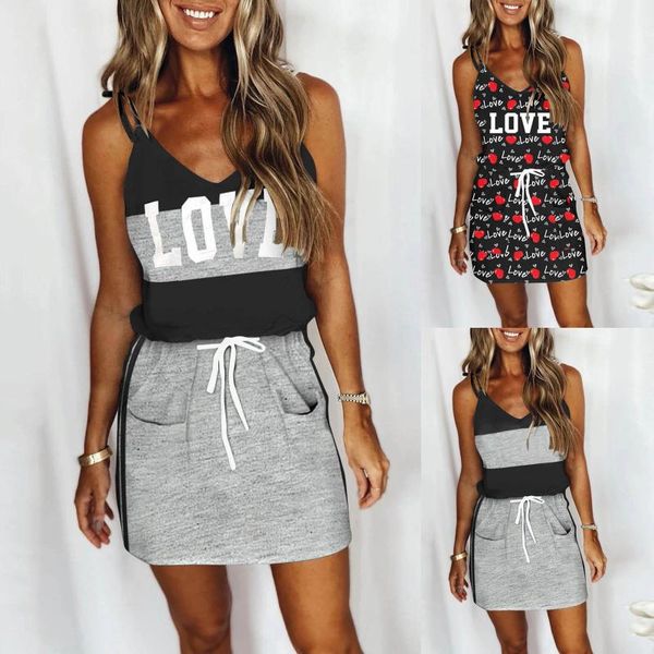 

casual dresses women's patchwork v-neck sleeveless strap dress spaghetti straps open back mini summer cozy loose sporty vestidos, Black;gray