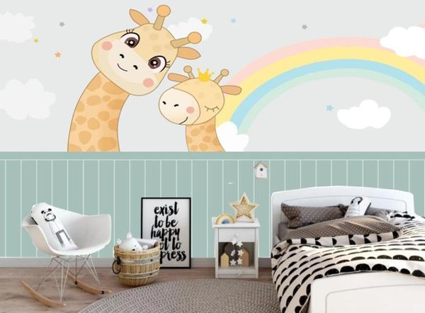 

wallpapers custom 3d wallpaper room el interior mural nordic hand-painted cartoon giraffe rainbow children's background waterproof