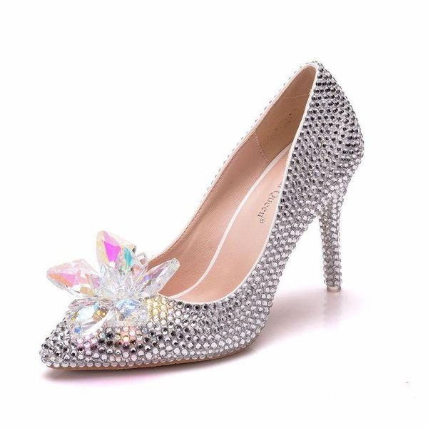 

dress shoes women pumps wedding party banquet pu rhinestones slip on 9.5cm thin high heels pointed toe size 35-42, Black