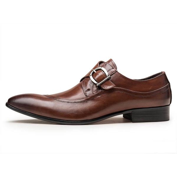 

dress shoes italian fashion men black brown genuine leather slip on man formal suit footwear with buckle business office