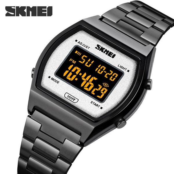 

wristwatches fashion dress mens watches stainless steel digital watch luminous electronic wrist original brand skmei clock waterproof, Slivery;brown