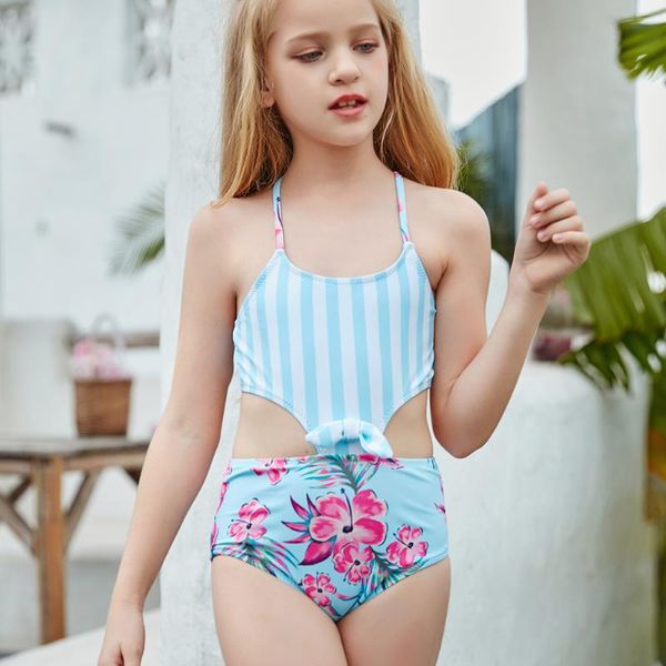 

women's swimwear sweet girls one piece swimsuit kids cute cross 2021 children summer beach playing outfit floral bathing suit, White;black
