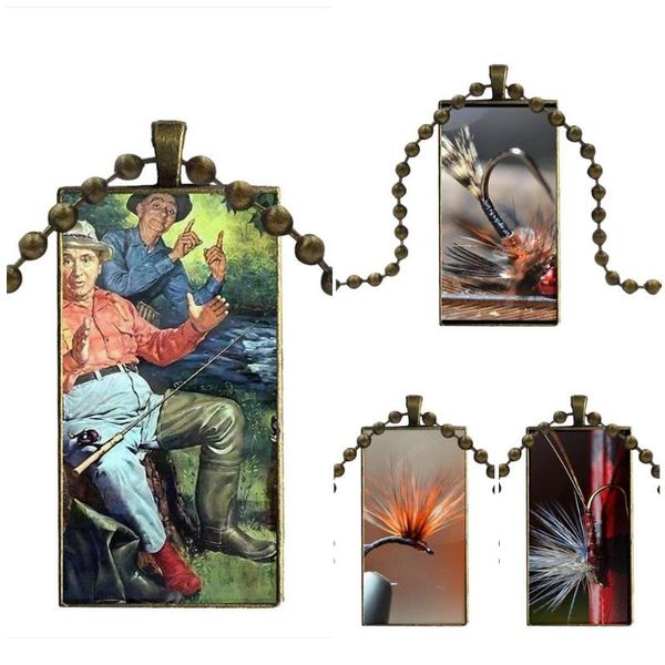 

for women men party glass cabochon jewelry bronze color with long pendant choker rectangle necklace fishing tackle lures necklaces, Silver