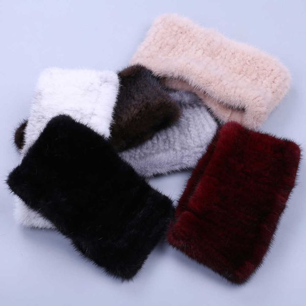 Moda de luxo Mulheres Inverno Genuine Mink Peles Mão de Malha Anel de Pele Círculo Infinito Lenço Scarf Sleuves Bombos Quentes Colares Soft H0923