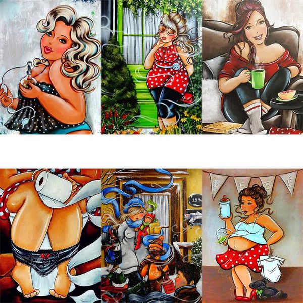 

paintings fsbcgt cartoon fat lady portraits painting by number kits hand painted on canvas gifts of living room bedroom home decor