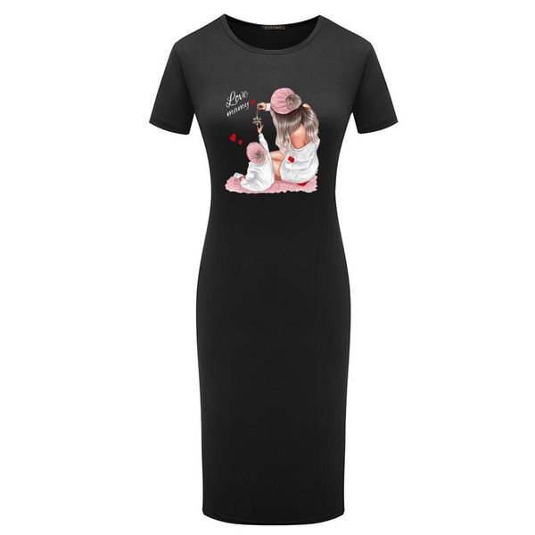 

casual dresses pencil dress bodycon women mom&kids print short sleeve summer vintage robes femme for party elegant, Black;gray