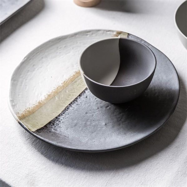 

bowls japanese retro matte ceramic noodle bowl fruit salad creative sauce dish steak plate container home kitchen tableware