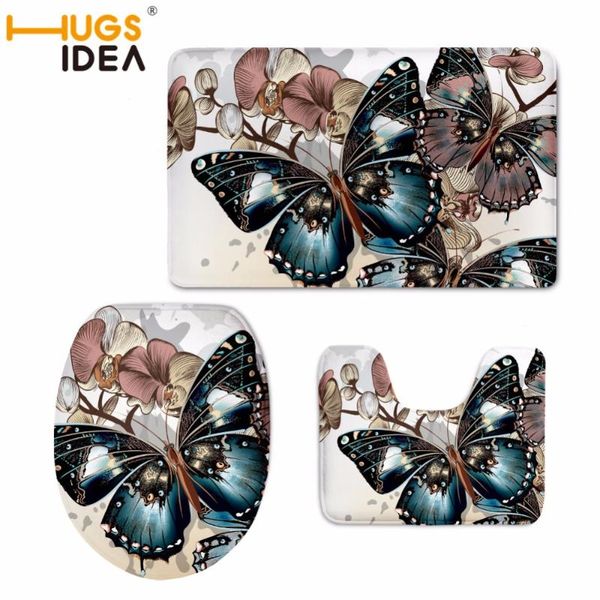 

custom butterfly print toilet seat cover round mat 3 piece set warmer soft bathroom carpet bath accessories covers