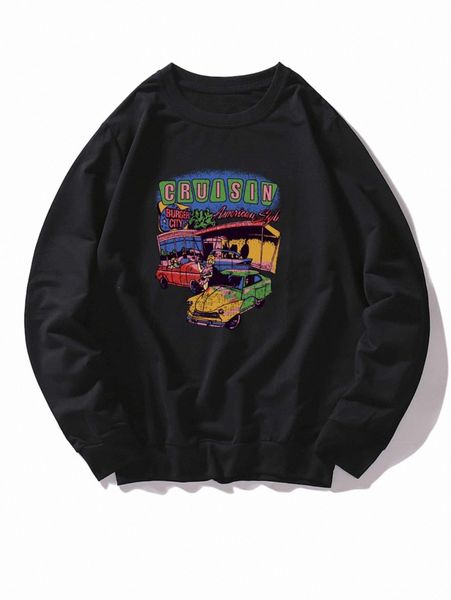 

men car and letter graphic sweatshirt 75id#, Black