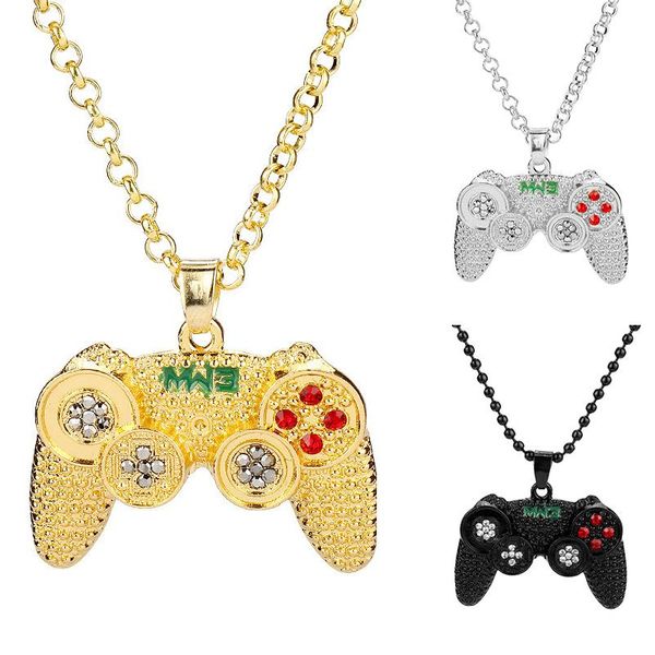 

chains gamepad with rhinestones necklace for women men game controller pendant choker charms jewellery necklaces teen girls, Silver