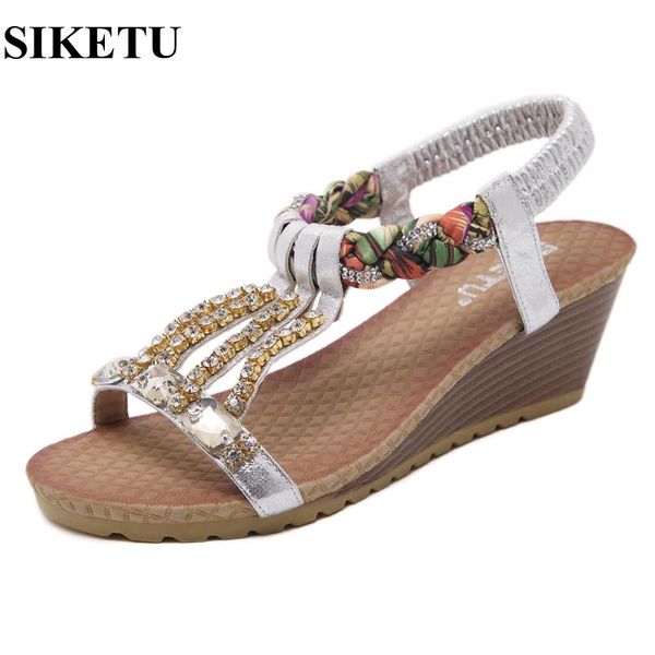 

summer bohemia wedge women sandals rhinestone woman flip flops vintage shoes casual 88b-5, Black