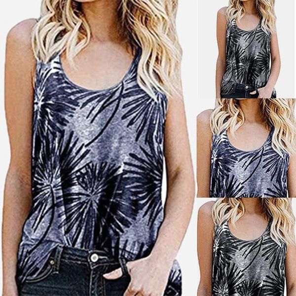 

women's t-shirt summer sleeveless vest low round neck casual printed, White