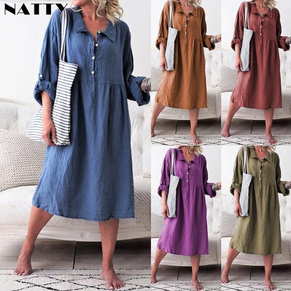 

casual dresses turn-down collar button blouse dress women long sleeve mid-calf solid female shirt vestidos lady, Black;gray