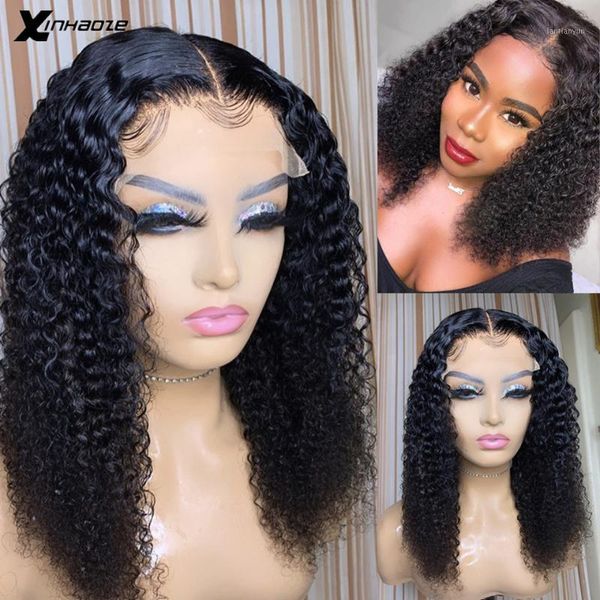 

kinky curly bob wig 13x6 lace front human hair wigs pre plucked short for women brazilian remy 250 density1, Black;brown