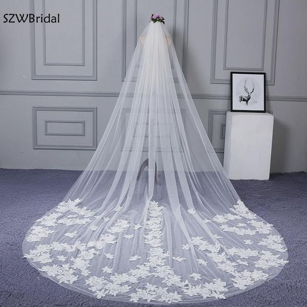 

bridal veils arrival ivory lace appliques voile de mariee wedding accessories 2021 veil welon mariage cathedral, Black