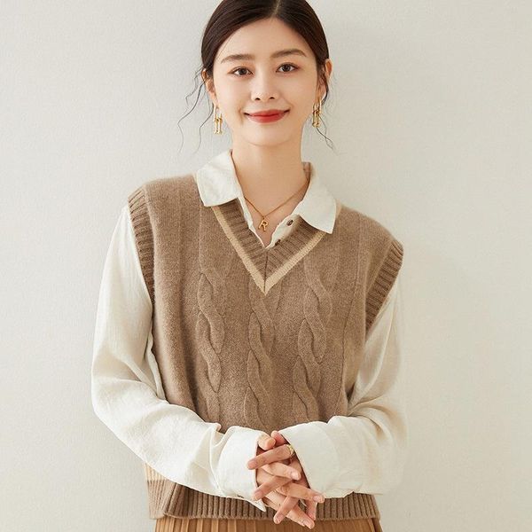

women's vests the autumn and winter style korean thickened outer wear knitted vest sweater mid-length loose wool waistcoat, Black;white